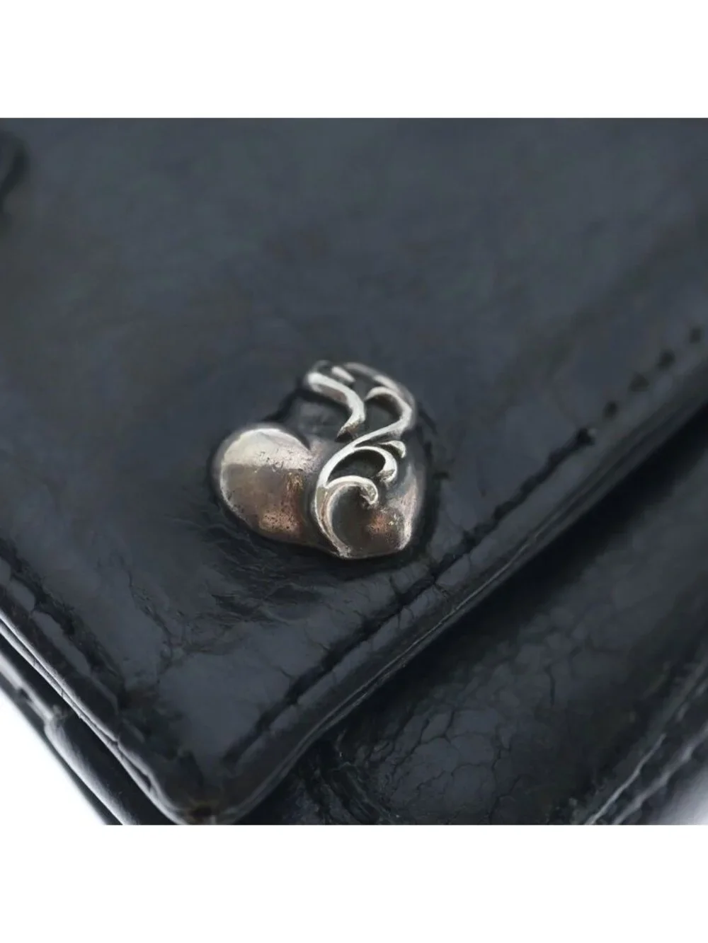 Chrome Heart Ball Button Cross Patch Leather Wallet Black